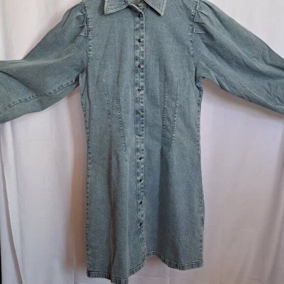 ICHI Denmark DENIM SHIRTDRESS DRESS Sz 36 or SMALL SNAP BUTTONS ** MADE IN INDIA - Picture 2 of 10